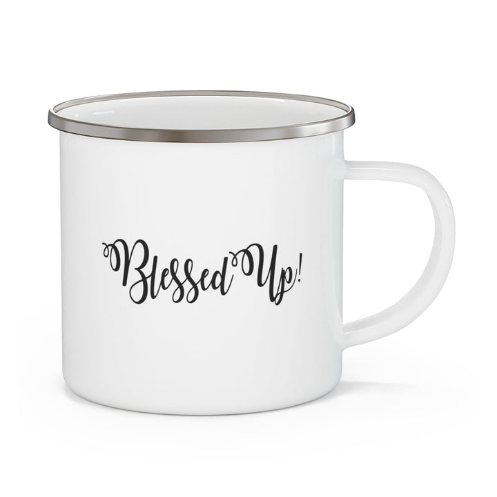 Enamel Camping Mug Blessed Up Quote Black Illustration - Decorative | Enamel