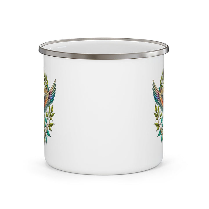 Enamel Camping Mug Blue Green Multicolor Dove Floral Illustration - Decorative