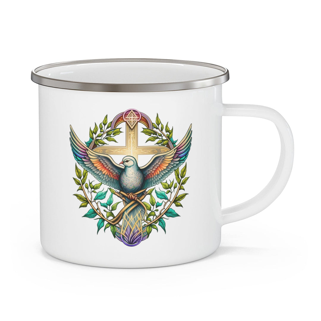 Enamel Camping Mug Blue Green Multicolor Dove Floral Illustration - Decorative