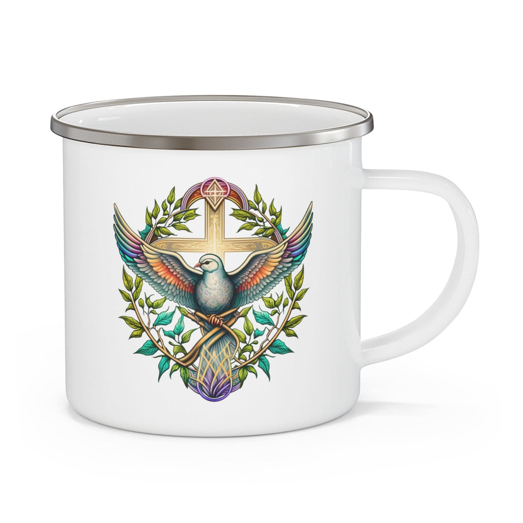 Enamel Camping Mug - Blue Green Multicolor Dove Floral Illustration