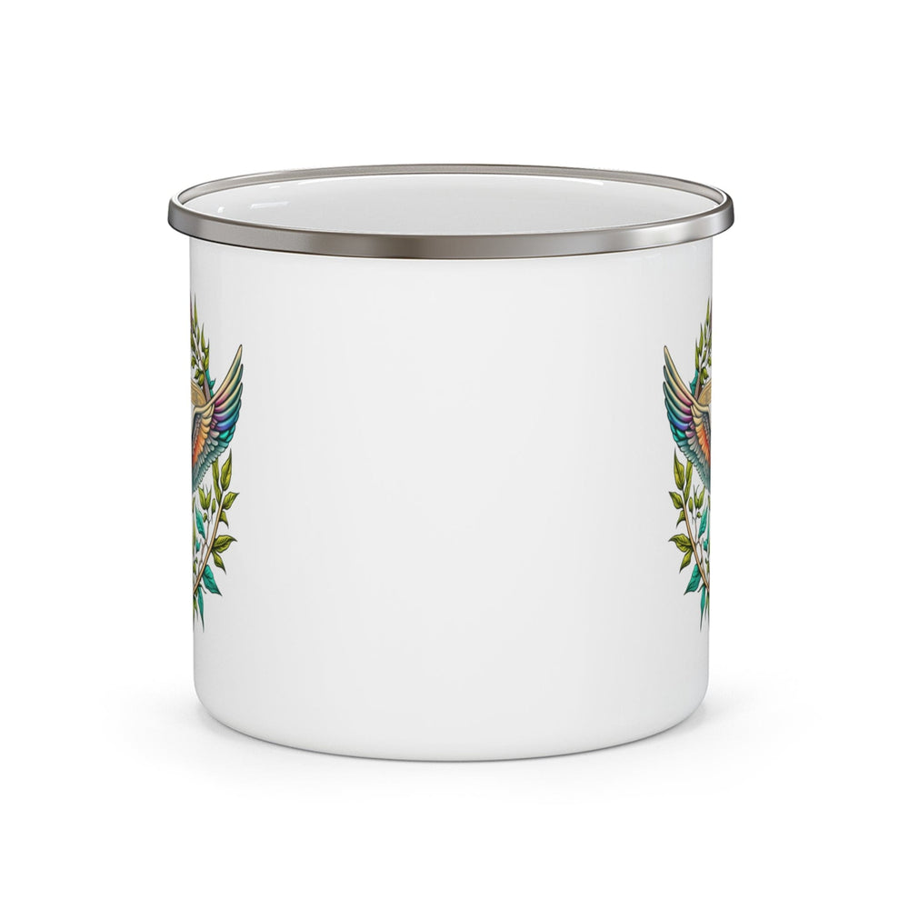 Enamel Camping Mug - Blue Green Multicolor Dove Floral Illustration