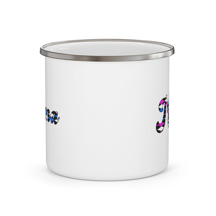 Enamel Camping Mug Checkered Pink White Blue Mama Pattern Celebrating Moms