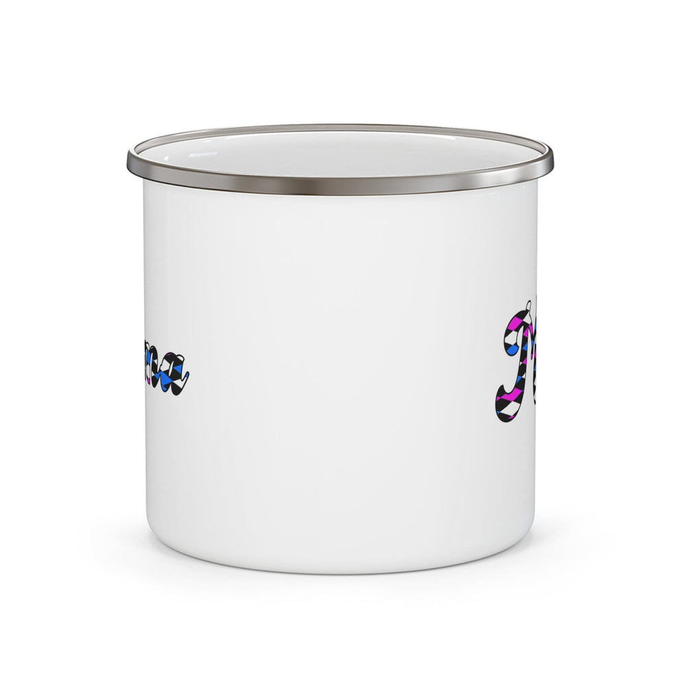 Enamel Camping Mug Checkered Pink White Blue Mama Pattern Celebrating Moms