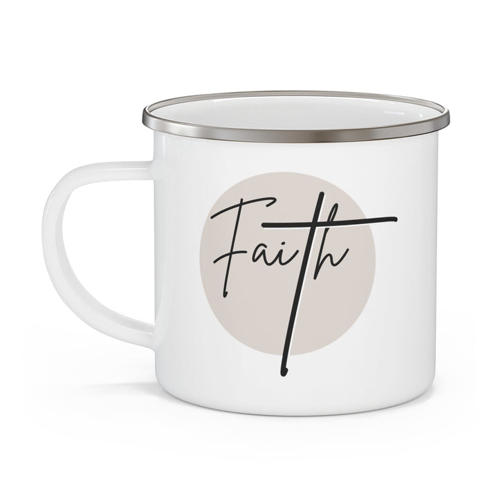 Enamel Camping Mug - Faith - Christian Affirmation and Beige