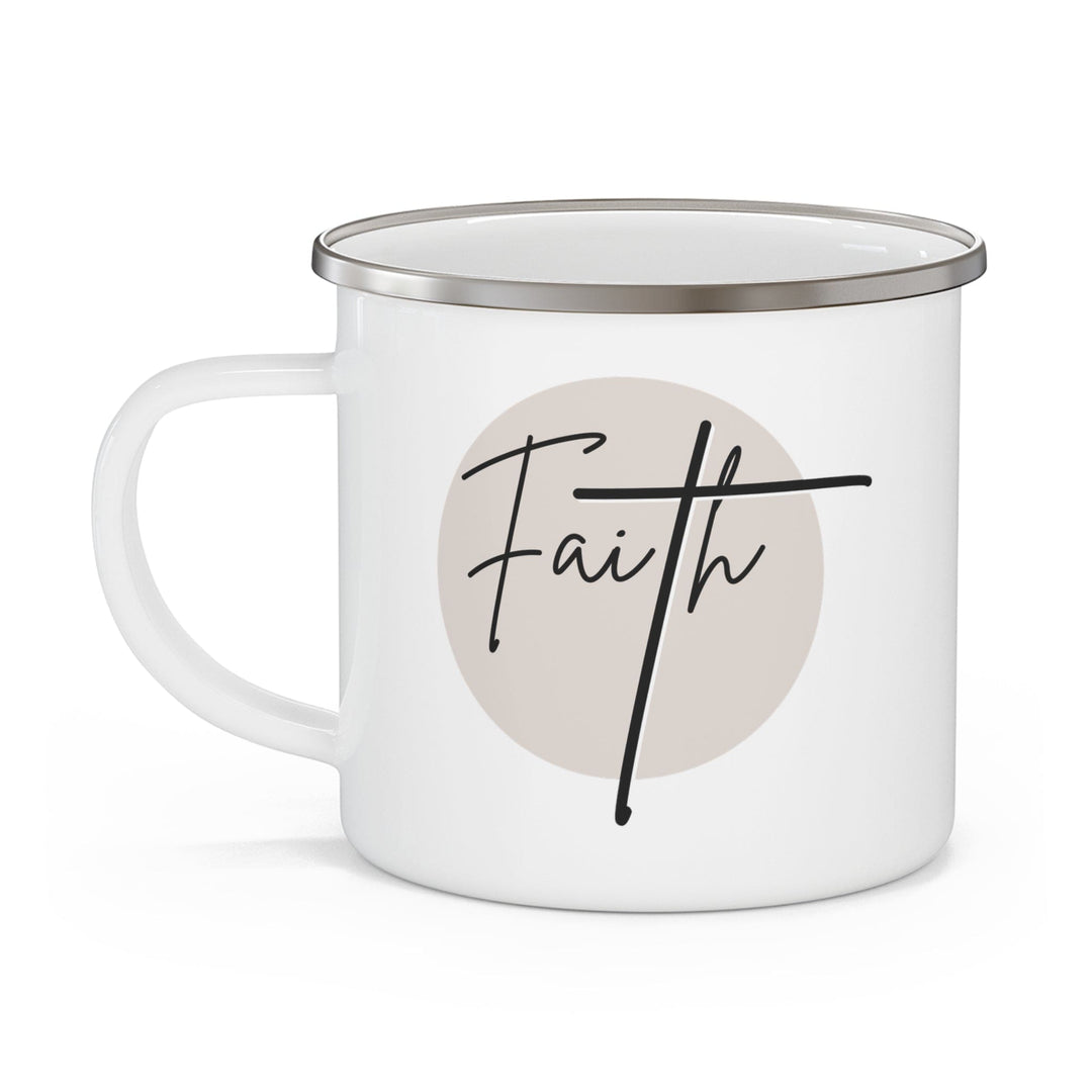 Enamel Camping Mug Faith - Christian Affirmation - Black and Beige - Decorative