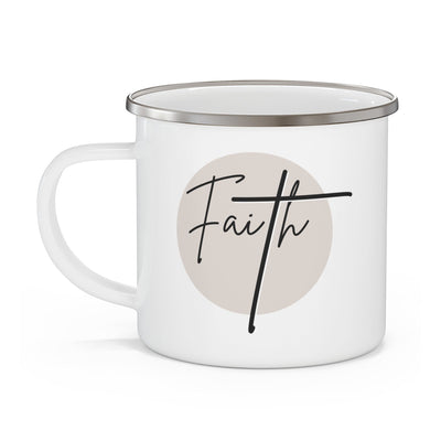 Enamel Camping Mug Faith - Christian Affirmation - Black And Beige - Mug