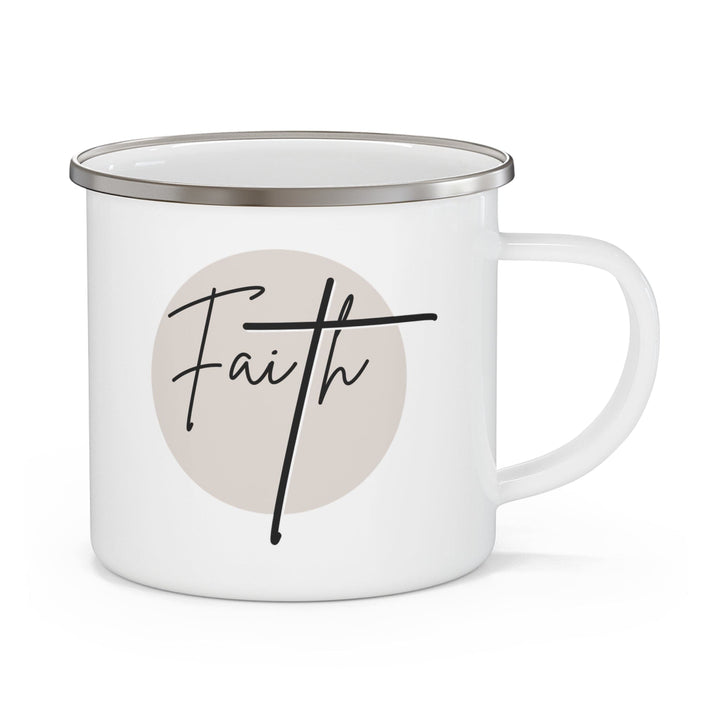 Enamel Camping Mug Faith - Christian Affirmation - Black and Beige - Decorative