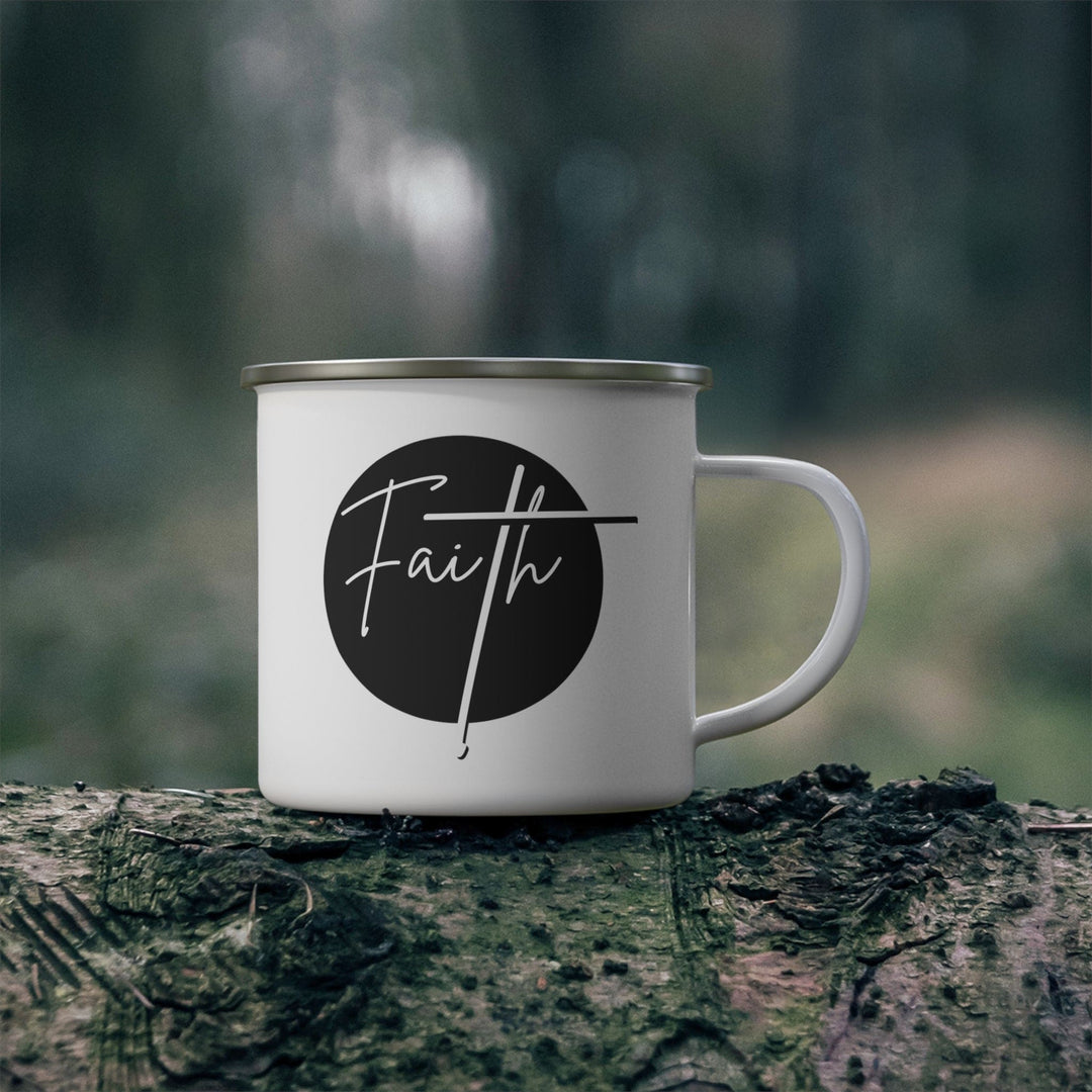 Enamel Camping Mug Faith - Christian Affirmation - Black and White - Decorative