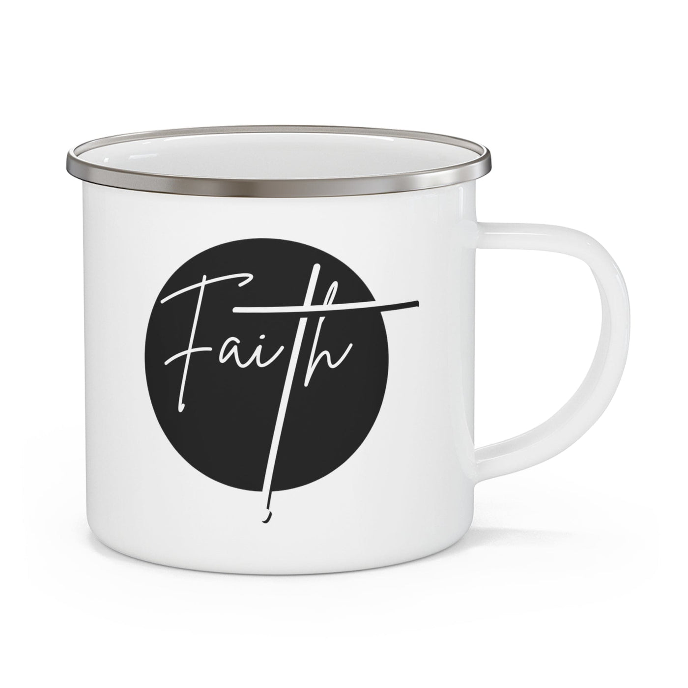 Enamel Camping Mug Faith - Christian Affirmation Black And White Decorative