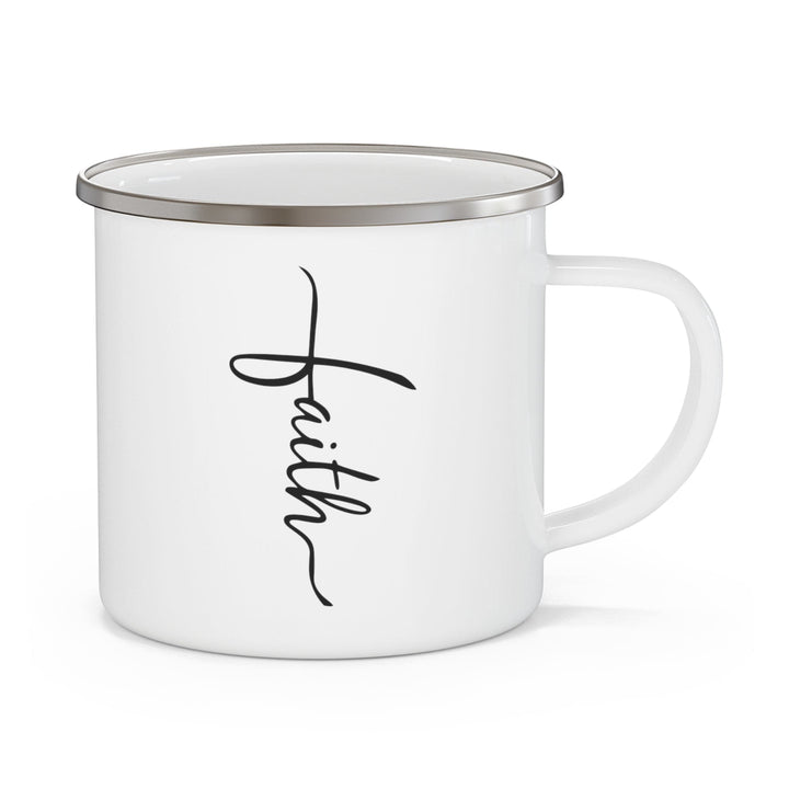 Enamel Camping Mug Faith Script Cross Black Illustration - Decorative | Enamel