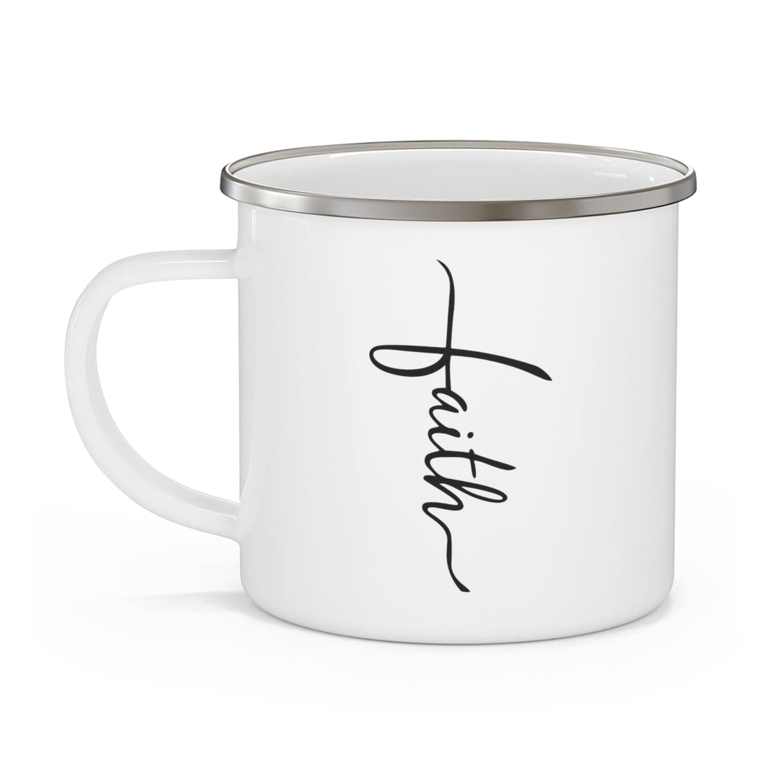 Enamel Camping Mug Faith Script Cross Black Illustration - Decorative | Enamel