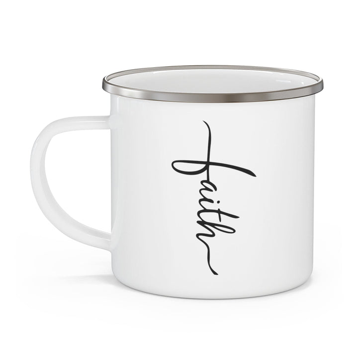 Enamel Camping Mug Faith Script Cross Black Illustration - Decorative | Enamel