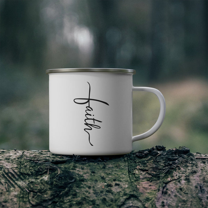 Enamel Camping Mug Faith Script Cross Black Illustration - Decorative | Enamel