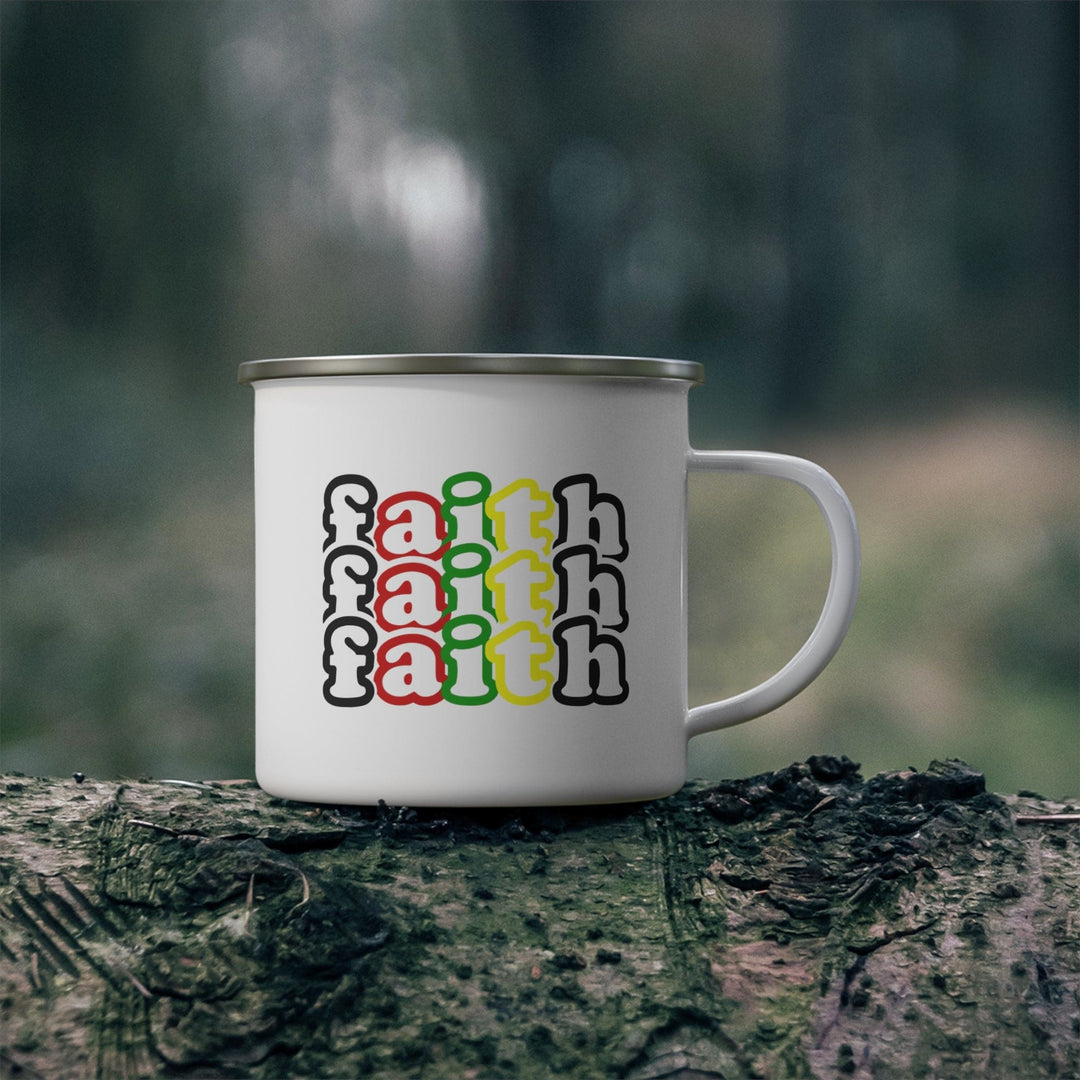 Enamel Camping Mug Faith Stack Multicolor Black Illustration - Decorative