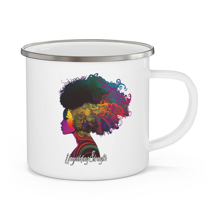 Enamel Camping Mug Female Warrior Clipart Bold Essence Kaleidoscope of Hues