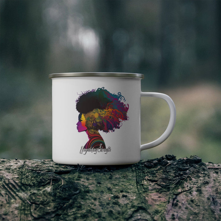 Enamel Camping Mug Female Warrior Clipart Bold Essence Kaleidoscope of Hues