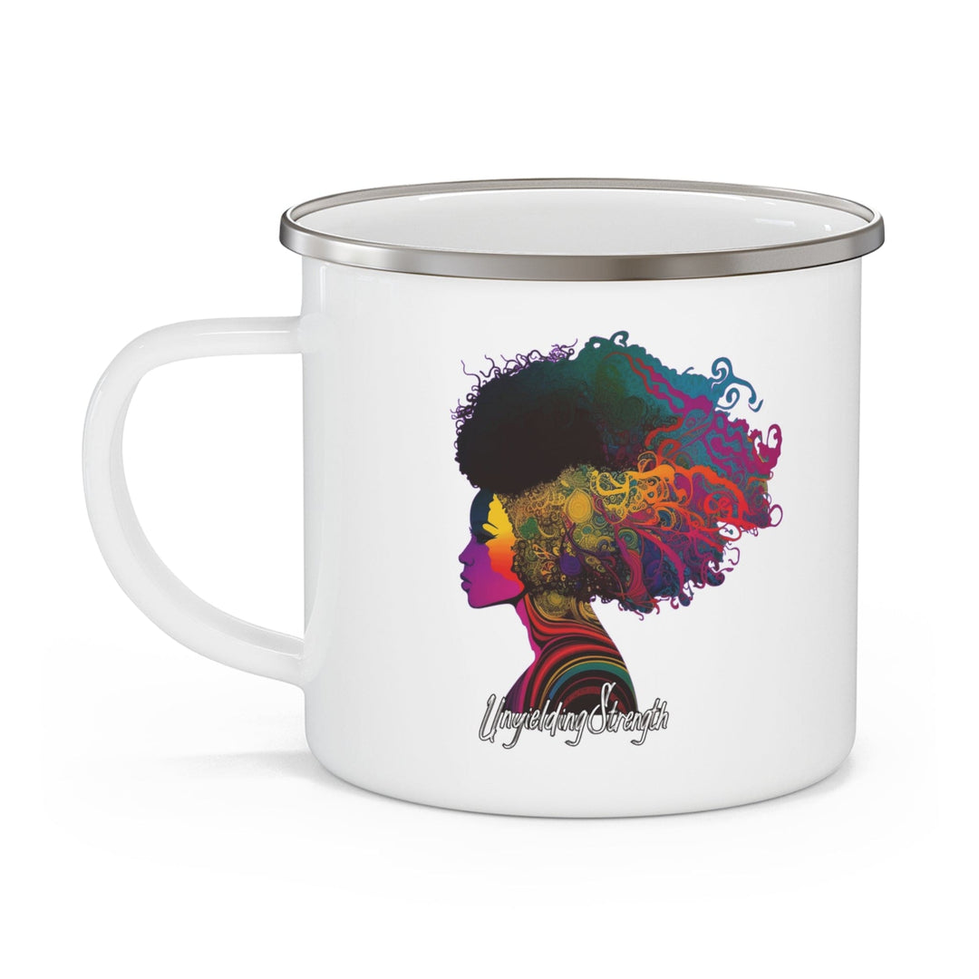 Enamel Camping Mug Female Warrior Clipart Bold Essence Kaleidoscope of Hues