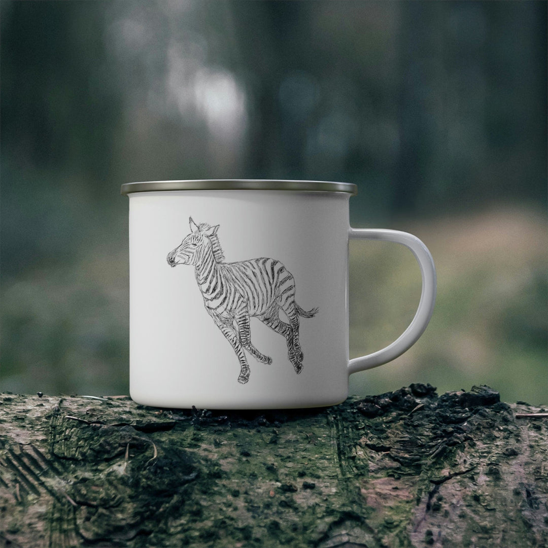 Enamel Camping Mug Galloping Zebra Line Art Drawing Print - Decorative | Enamel