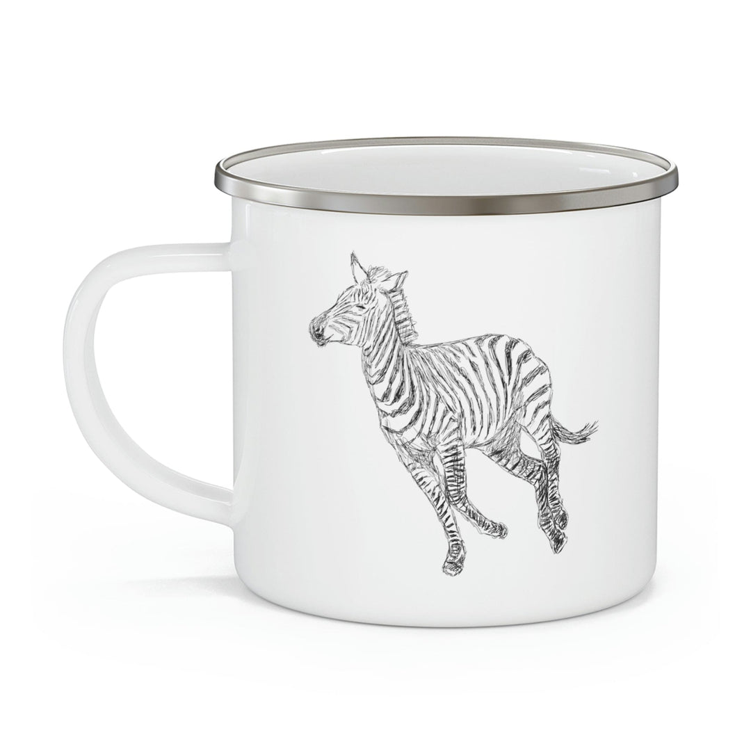 Enamel Camping Mug Galloping Zebra Line Art Drawing Print - Decorative | Enamel