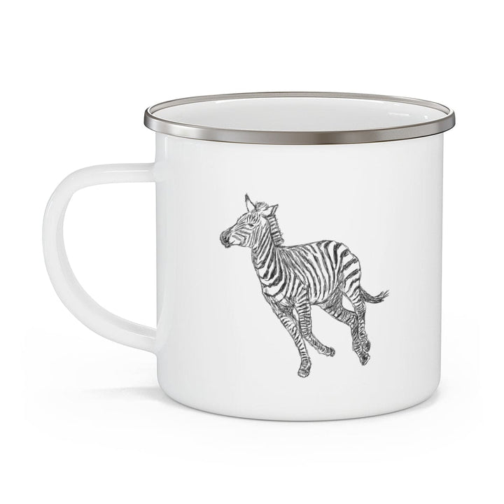 Enamel Camping Mug Galloping Zebra Line Art Drawing Print - Decorative | Enamel