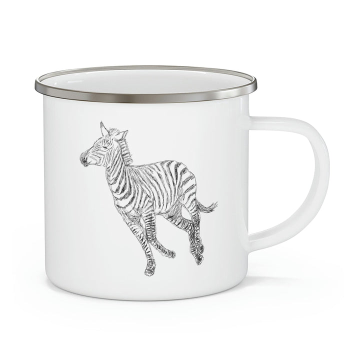 Enamel Camping Mug Galloping Zebra Line Art Drawing Print - Decorative | Enamel