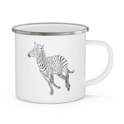 Enamel Camping Mug Galloping Zebra Line Art Drawing Print - Decorative | Mugs