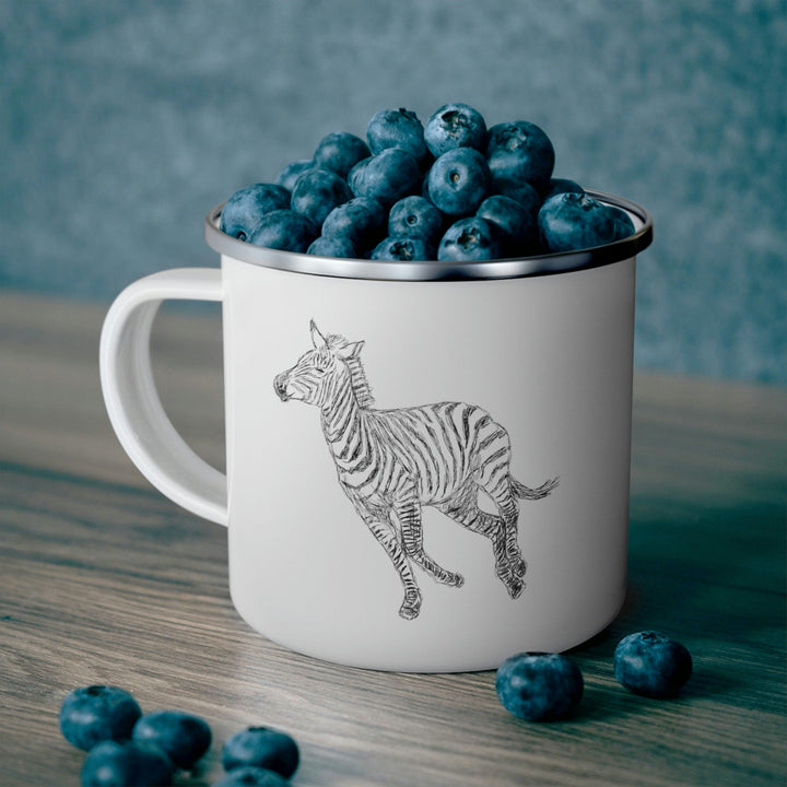 Enamel Camping Mug Galloping Zebra Line Art Drawing Print - Decorative | Enamel