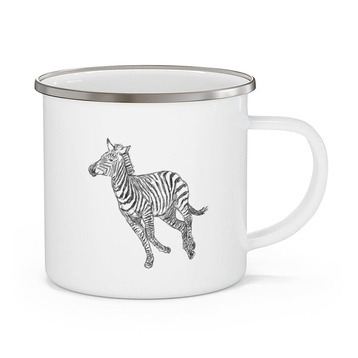 Enamel Camping Mug Galloping Zebra Line Art Drawing Print - Decorative | Enamel