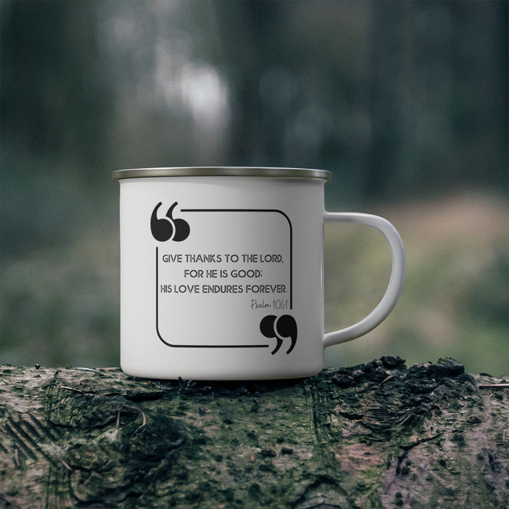 Enamel Camping Mug Give Thanks to the Lord Black Illustration - Decorative