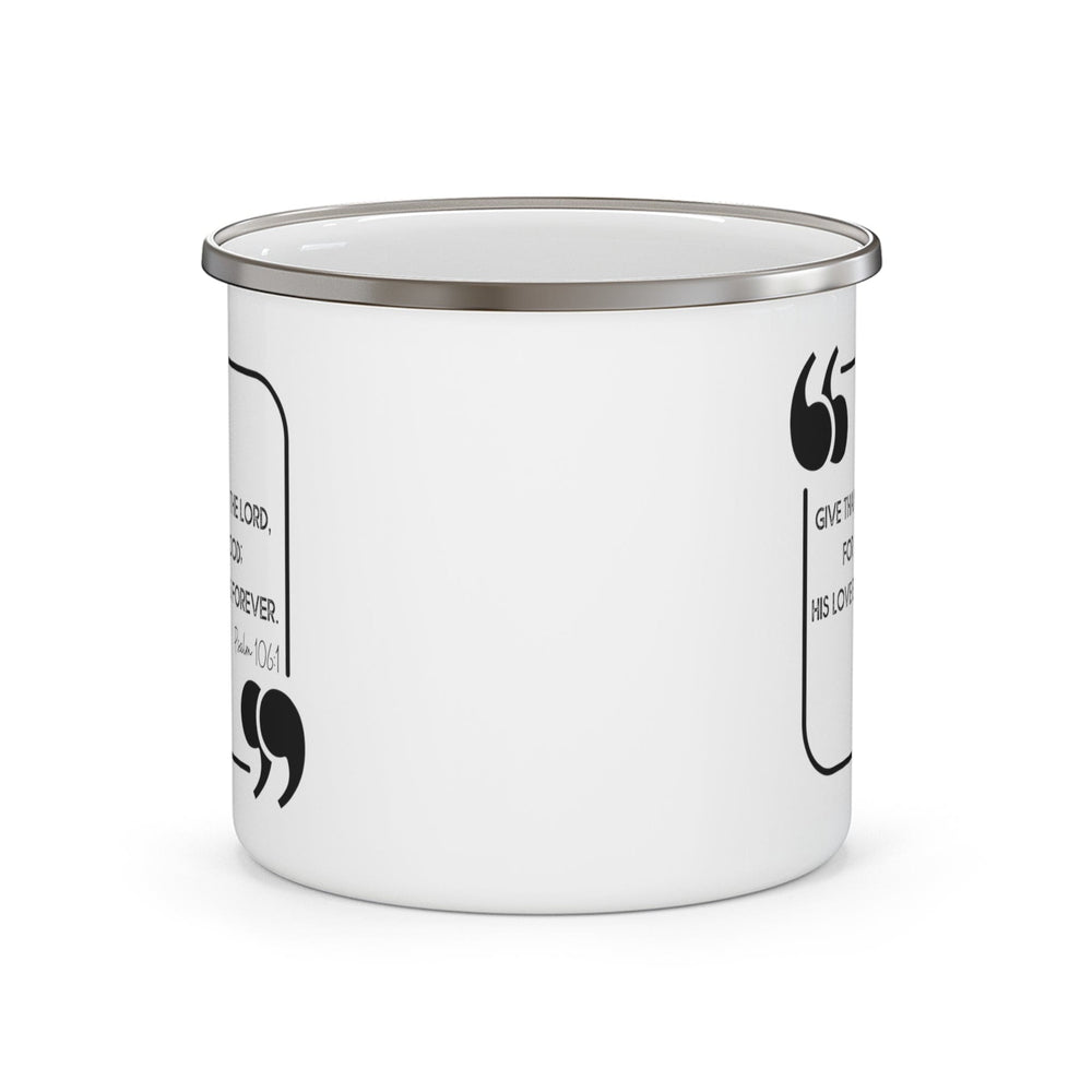 Enamel Camping Mug Give Thanks to the Lord Black Illustration - Decorative