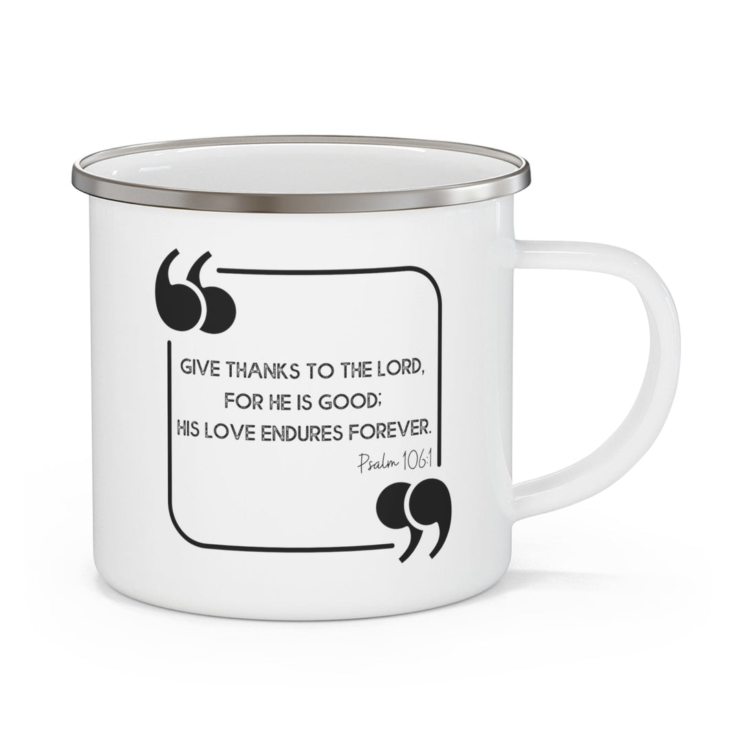 Enamel Camping Mug Give Thanks to the Lord Black Illustration - Decorative