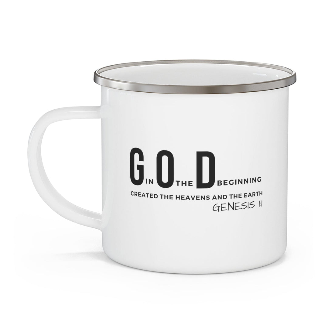 Enamel Camping Mug God in the Beginning Inspirational Illustration - Decorative