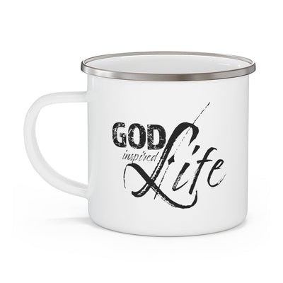 Enamel Camping Mug God Inspired Life Black Illustration - Decorative | Mugs