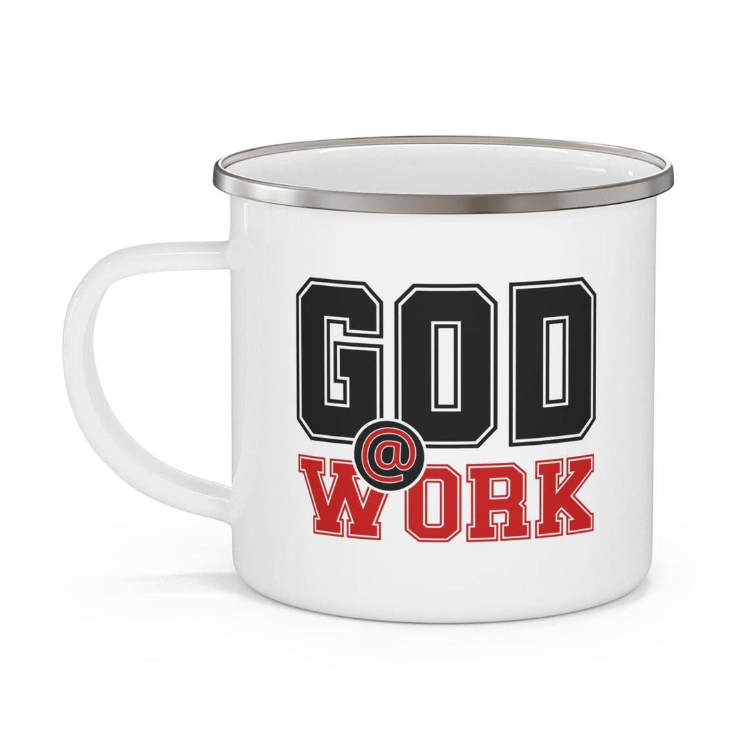 Enamel Camping Mug God @ Work Black and Red Print - Decorative | Enamel Mugs