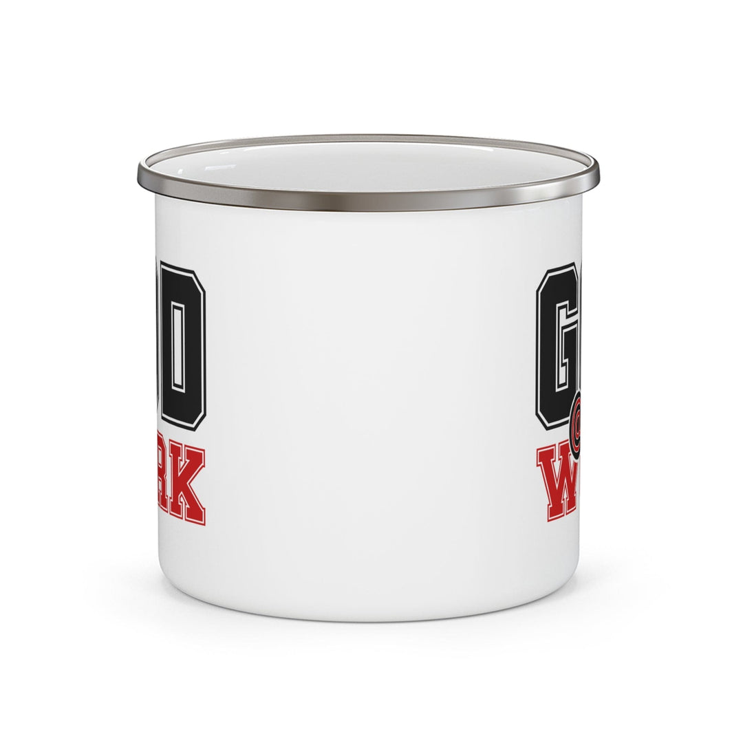 Enamel Camping Mug God @ Work Black and Red Print - Decorative | Enamel Mugs