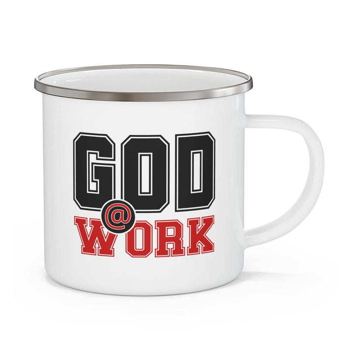 Enamel Camping Mug God @ Work Black and Red Print - Decorative | Enamel Mugs