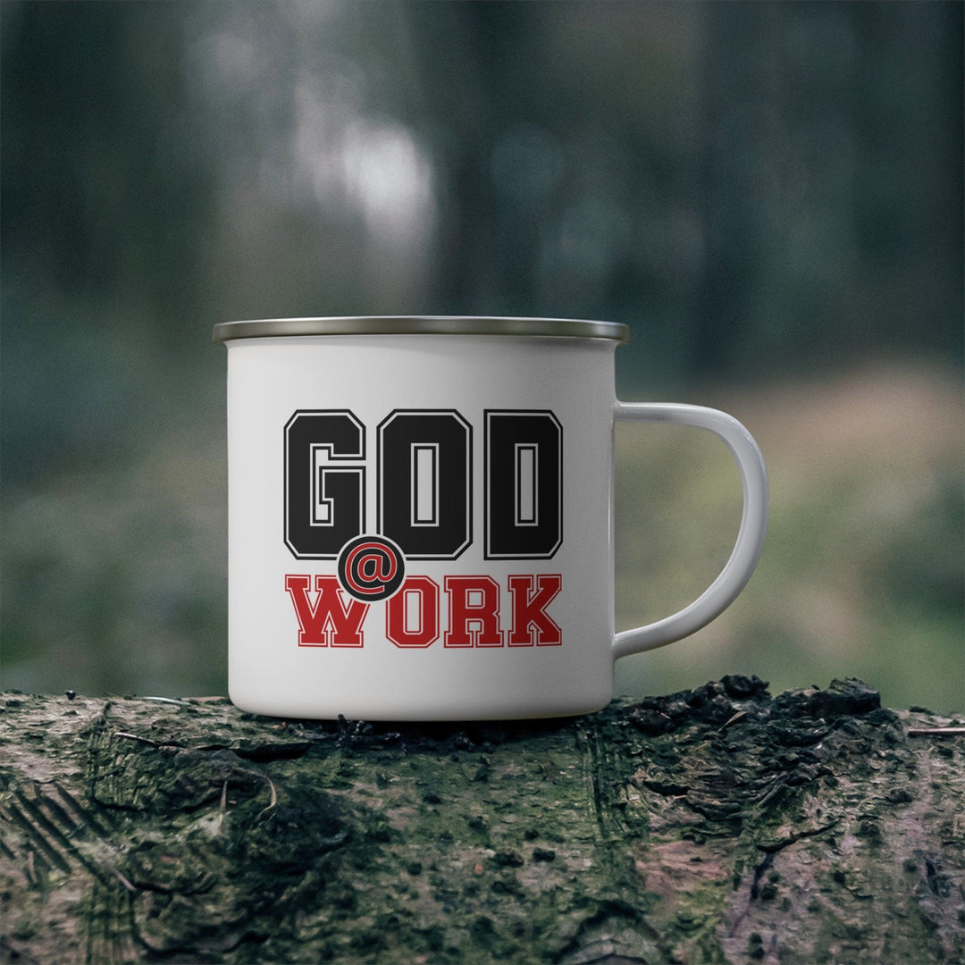 Enamel Camping Mug God @ Work Black and Red Print - Decorative | Enamel Mugs