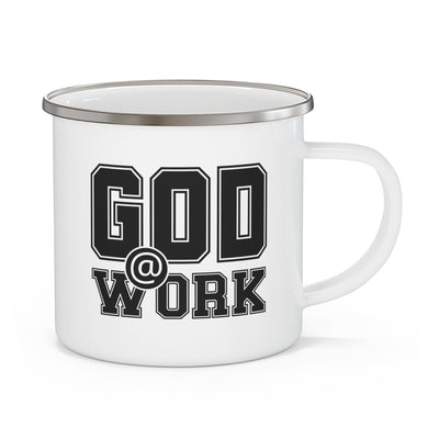 Enamel Camping Mug God @ Work Black And White Print - Decorative | Mugs