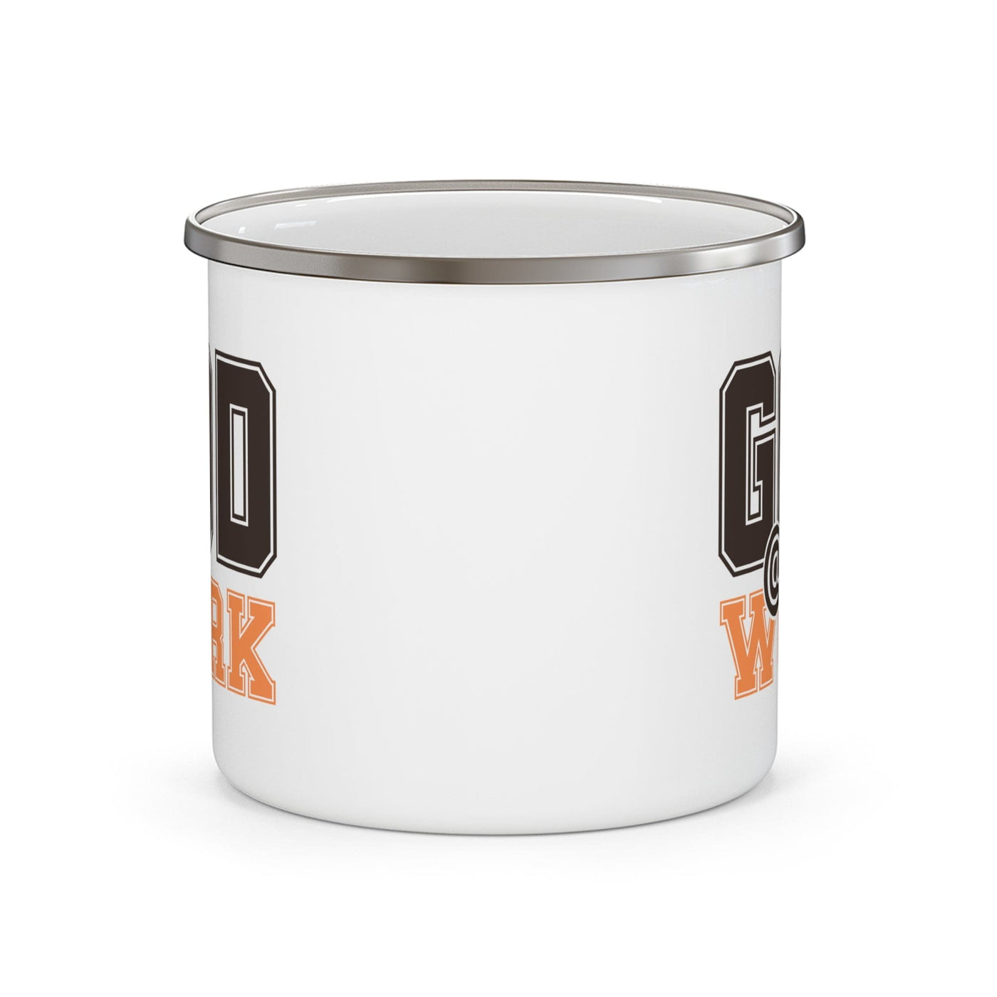 Enamel Camping Mug God @ Work Brown And Orange Print - Decorative | Mugs