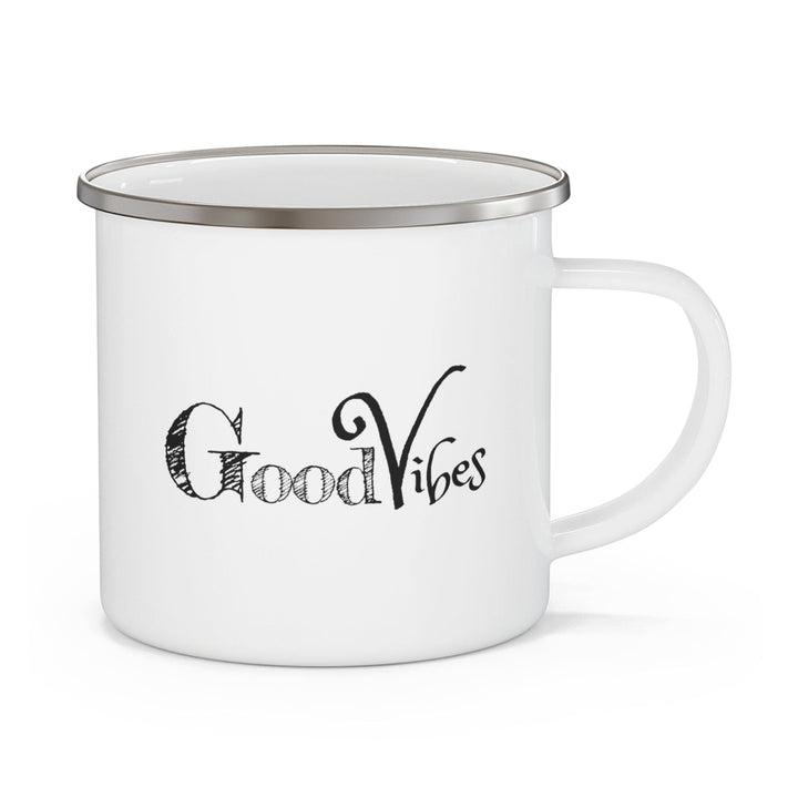 Enamel Camping Mug Good Vibes Black Print - Decorative | Enamel Mugs