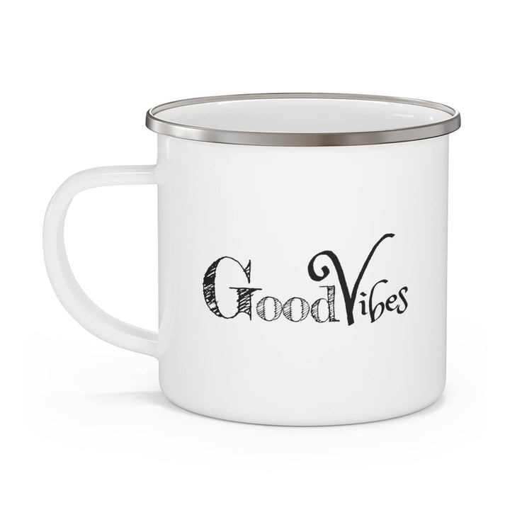 Enamel Camping Mug Good Vibes Black Print - Decorative | Enamel Mugs