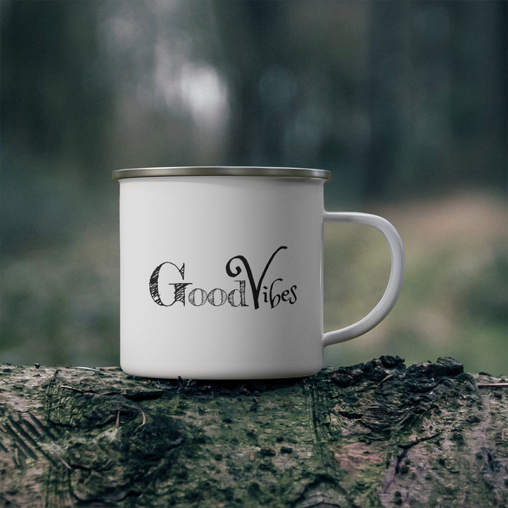 Enamel Camping Mug Good Vibes Black Print - Decorative | Enamel Mugs