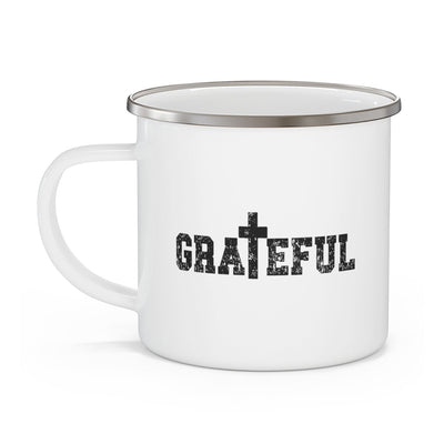 Enamel Camping Mug Grateful Cross Black Illustration - Decorative | Mugs