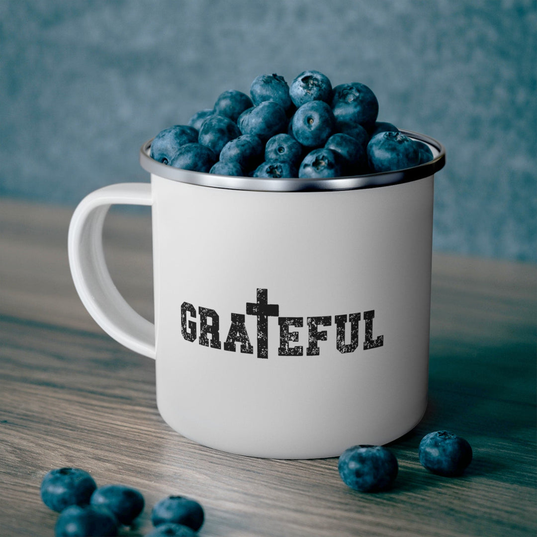 Enamel Camping Mug Grateful Cross Black Illustration - Decorative | Enamel Mugs