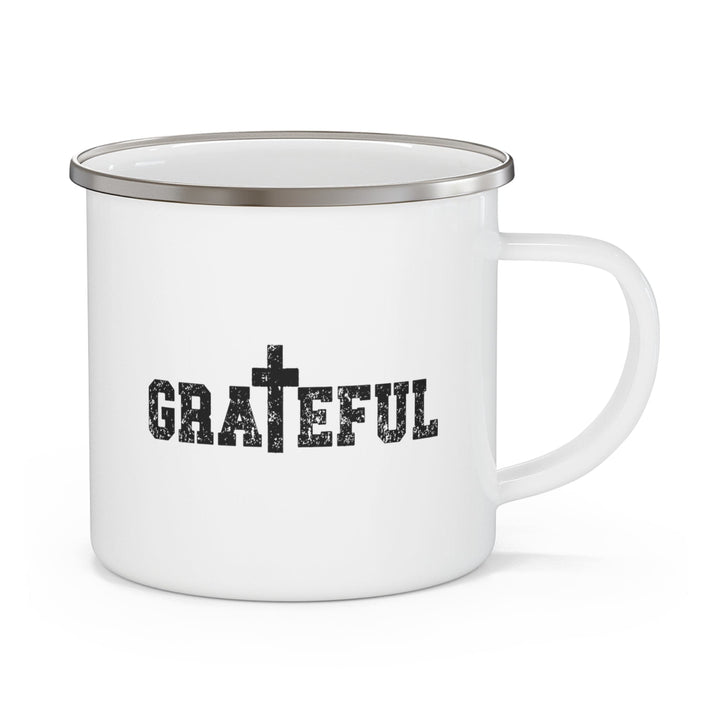 Enamel Camping Mug Grateful Cross Black Illustration - Decorative | Enamel Mugs