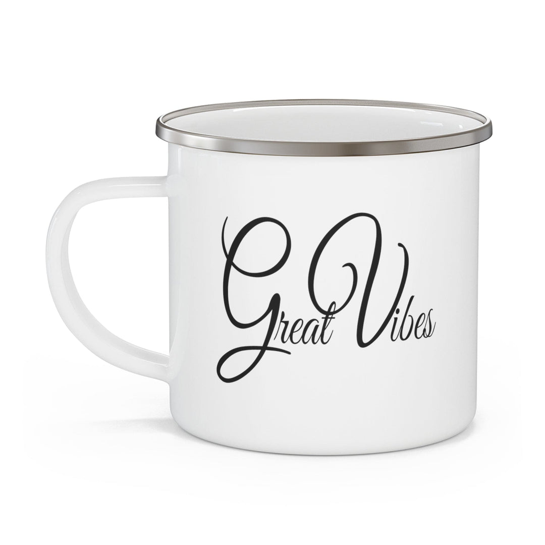 Enamel Camping Mug Great Vibes Black Illustration - Decorative | Enamel Mugs