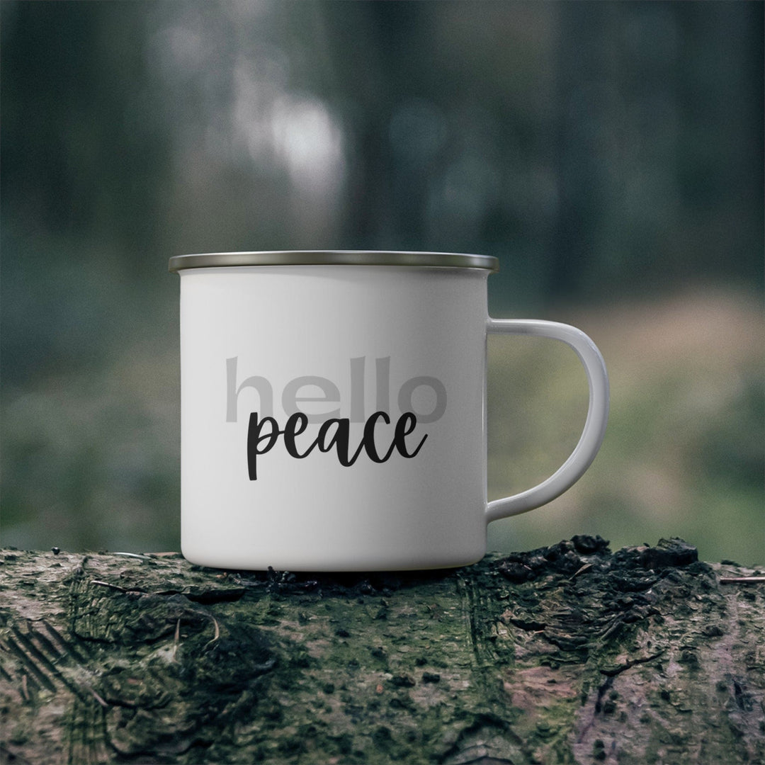 Enamel Camping Mug Hello Peace Motivational Peaceful Aspiration - Grey/black