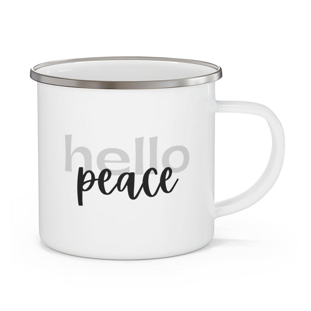 Enamel Camping Mug Hello Peace Motivational Peaceful Aspiration - Grey/black