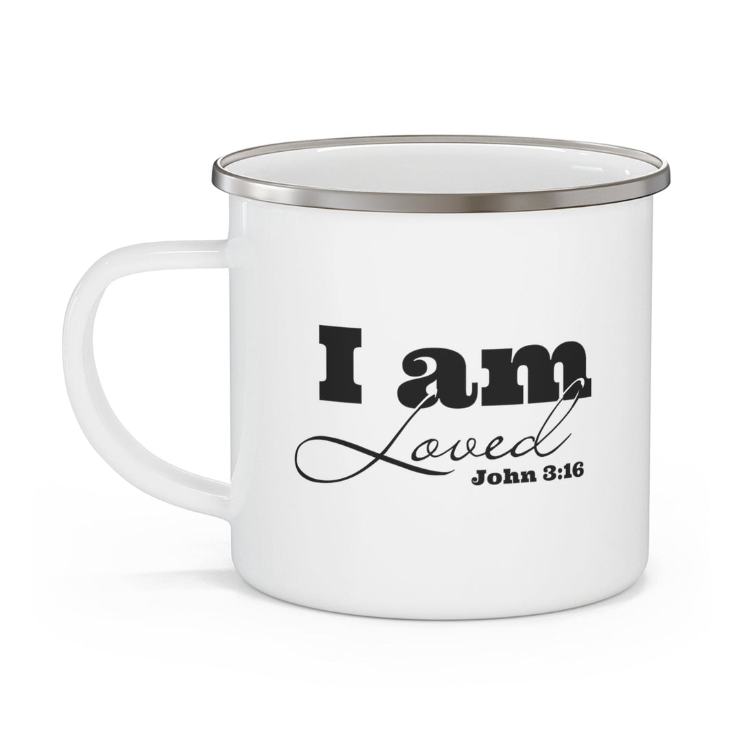 Enamel Camping Mug i am Loved - John 3:16 Black Illustration - Decorative