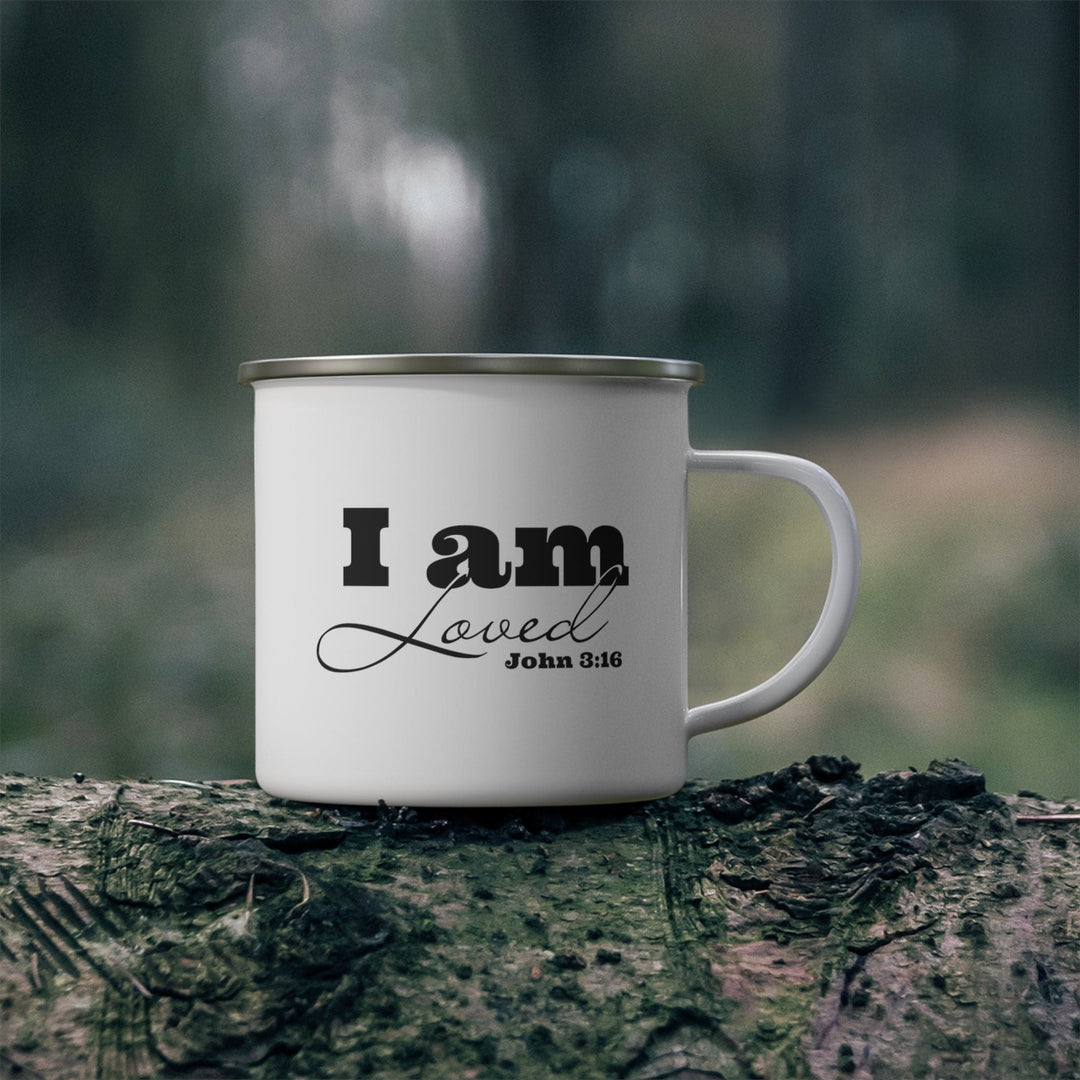 Enamel Camping Mug i am Loved - John 3:16 Black Illustration - Decorative